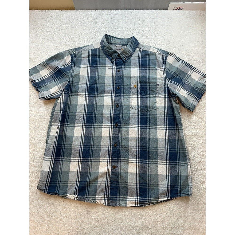 Carhartt Shirt Mens XL Relaxed Fit Blue Plaid Button Up Short Sleeve